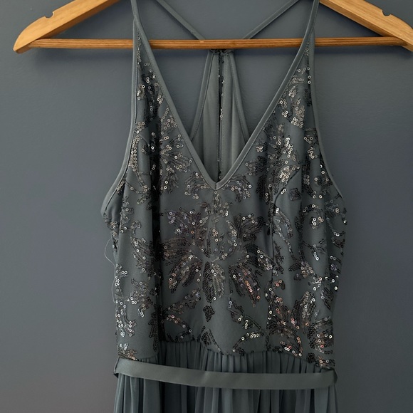 NWT 0 Slate / Dusty Blue Full Length Maxi Sequin Dress / Gown Bridesmaid / Prom - Picture 6 of 11